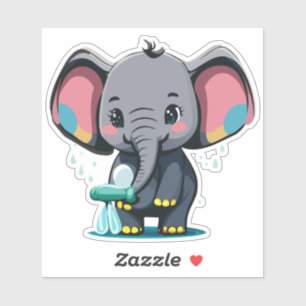 Cute Baby Elephant Spraying Water From Trunk Sticker