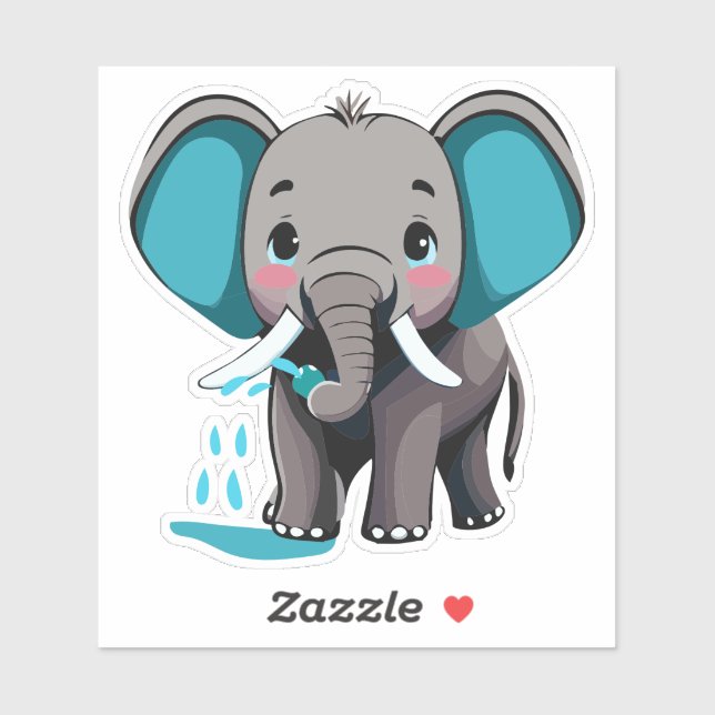 Cute Baby Elephant Spraying Water From Trunk Sticker (Sheet)