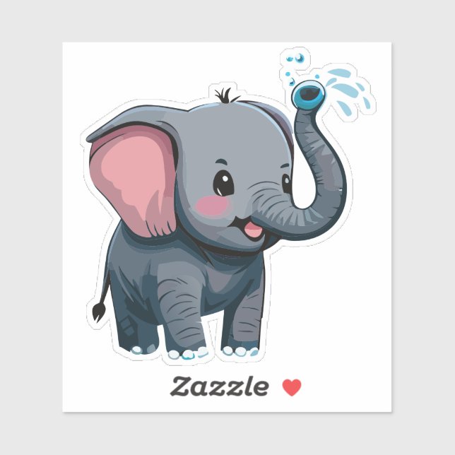 Cute Baby Elephant Spraying Water From Trunk Sticker (Sheet)