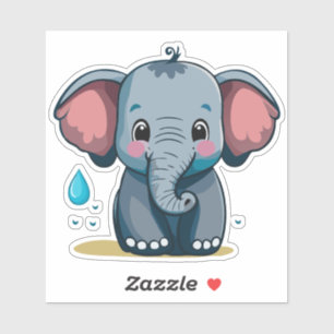 Cute Baby Elephant Spraying Water From Trunk Sticker