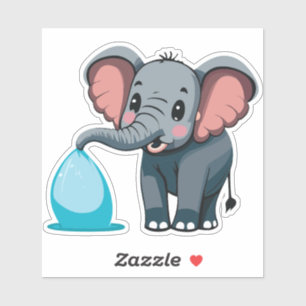 Cute Baby Elephant Spraying Water From Trunk Sticker