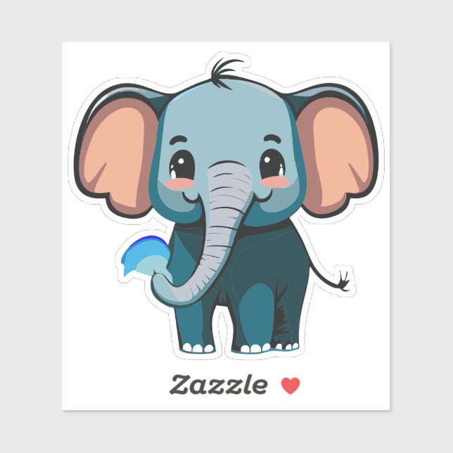 Cute Baby Elephant Spraying Water From Trunk Sticker (Sheet)