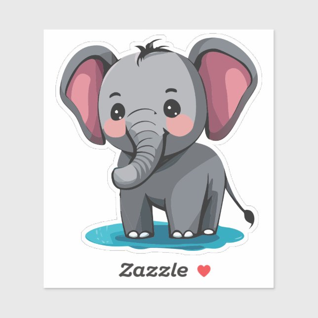 Cute Baby Elephant Spraying Water From Trunk Sticker (Sheet)