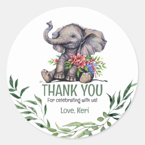 Cute Baby Elephant Thank You Favor Classic Round Sticker