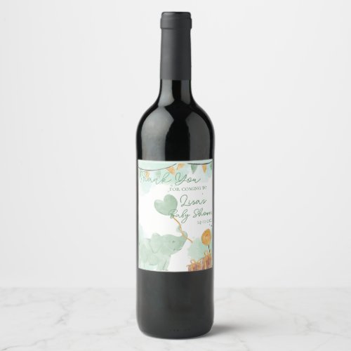  Cute Baby Elephant Themed Baby Shower Thank You Wine Label