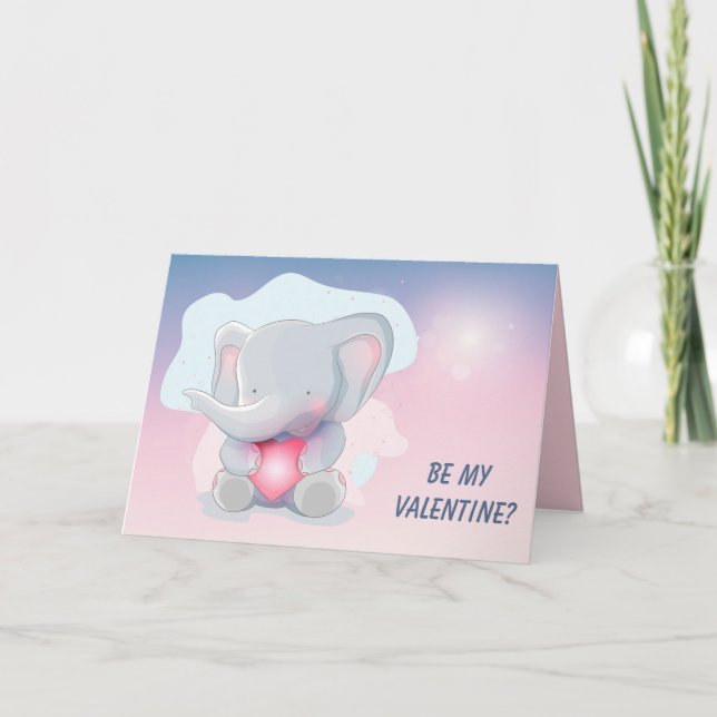 Cute Baby Elephant Valentine Card (Front)