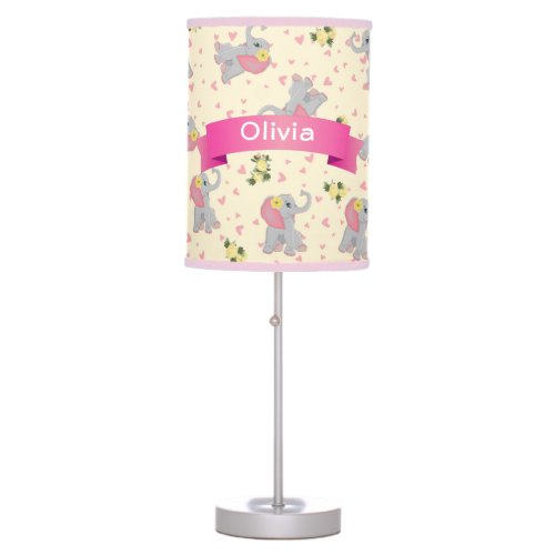 Cute Baby Elephant Watercolor Floral Nursery  Table Lamp