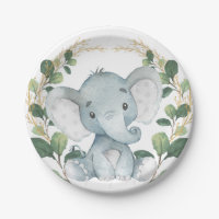 Cute Baby Elephant Watercolor Greenery Gold Party