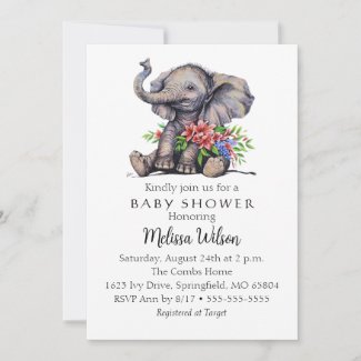 Cute Baby Elephant Watercolor Invitation