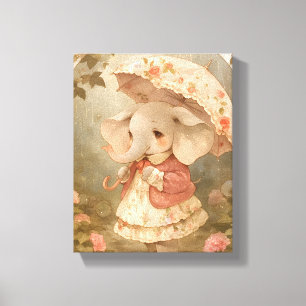 Cute Baby Elephant - Watercolor Nursery Poster Canvas Print