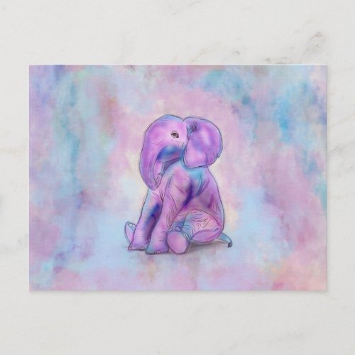 Cute Baby Elephant watercolor pastels Postcard
