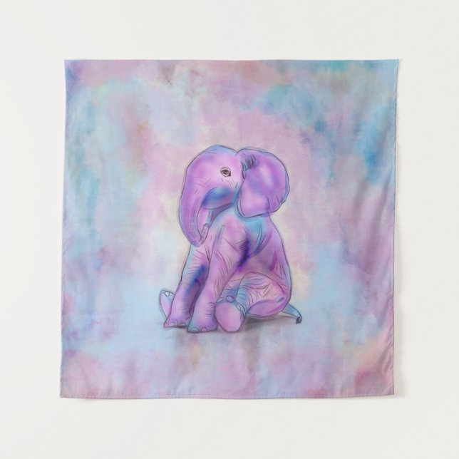Cute Baby Elephant watercolor pastels Tapestry (Front)