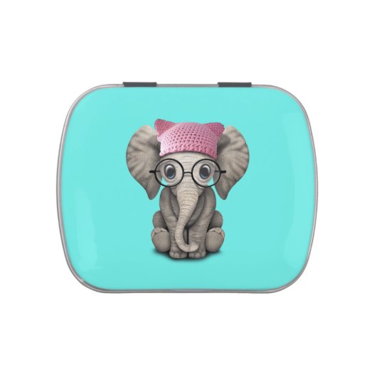 Cute Baby Elephant Wearing Pussy Hat Jelly Belly Candy Tin (Top)