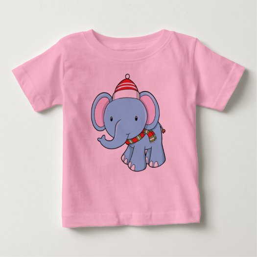 Cute Baby Elephant Wearing Santa Hat & Scarf