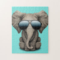 Cute Baby Elephant Wearing Sunglasses