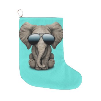 Cute Baby Elephant Wearing Sunglasses Large Christmas Stocking by crazycreatures at Zazzle