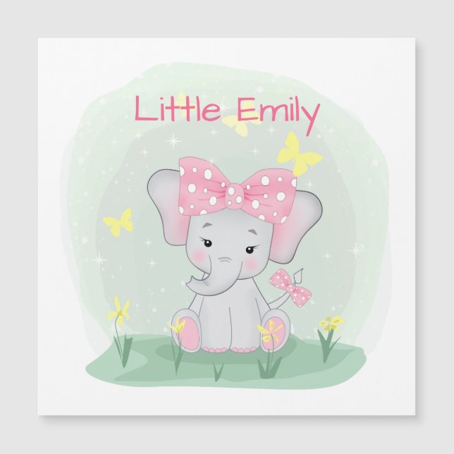  Cute baby elephant with a pink bow in a clearing  (Front)