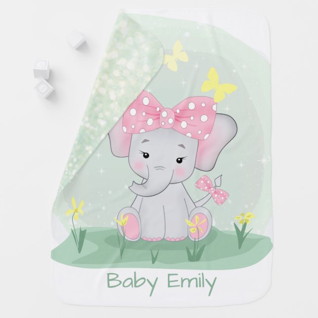  Cute baby elephant with a pink bow in a clearing  Blanket (In Situ)