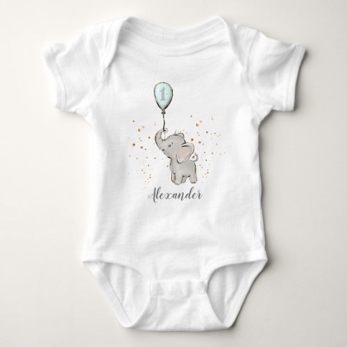 Cute Baby Elephant with Balloon 1st Birthday Baby Bodysuit