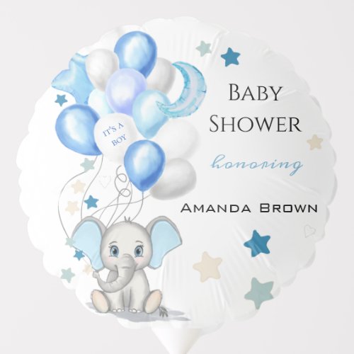 Cute Baby Elephant with Balloons Boy Baby Shower