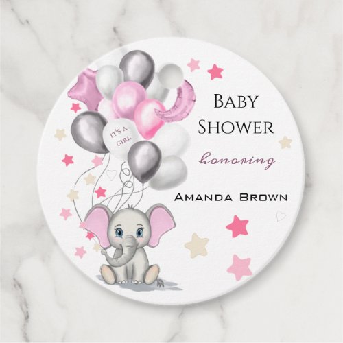 Cute Baby Elephant with Balloons Girl Baby Shower Favor Tags