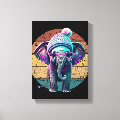 Cute Baby Elephant with Beanie and Pink Glasses Canvas Print