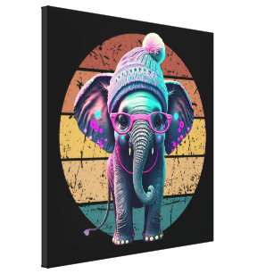 Cute Baby Elephant with Beanie and Pink Glasses Canvas Print
