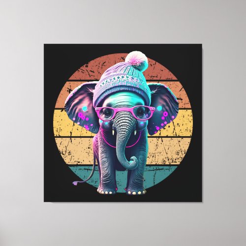 Cute Baby Elephant with Beanie and Pink Glasses Canvas Print