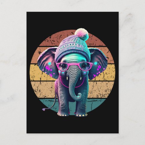 Cute Baby Elephant with Beanie and Pink Glasses Holiday Postcard