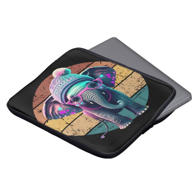 Cute Baby Elephant with Beanie and Pink Glasses Laptop Sleeve (Front Top)