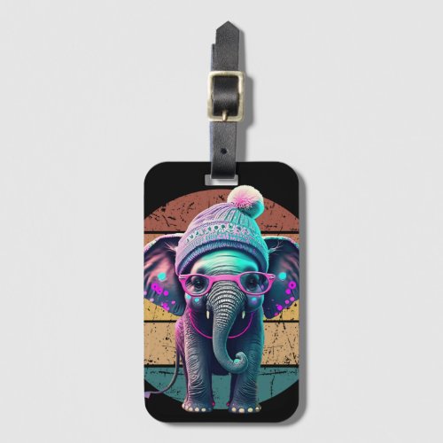 Cute Baby Elephant with Beanie and Pink Glasses Luggage Tag