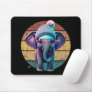 Cute Baby Elephant with Beanie and Pink Glasses Mouse Pad