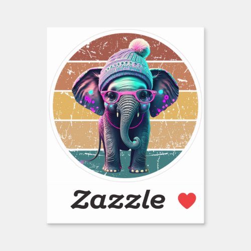 Cute Baby Elephant with Beanie and Pink Glasses Sticker