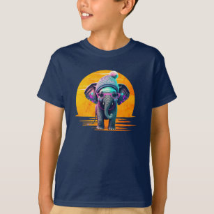 Cute Baby Elephant with Beanie and Pink Glasses T-Shirt