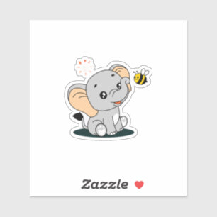 Cute Baby Elephant with Bee Cartoon Vinyl Sticker
