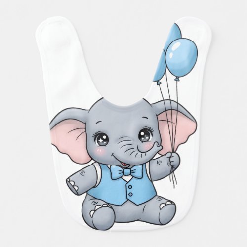 Cute Baby Elephant with Blue Balloons Baby Shower Bib