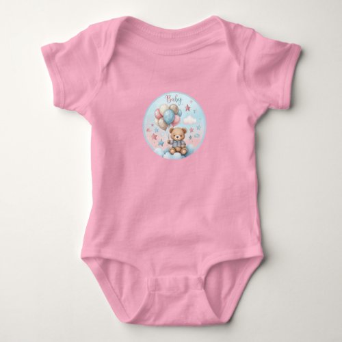 Cute Baby Elephant with Blue Balloons Baby Shower Bodysuit