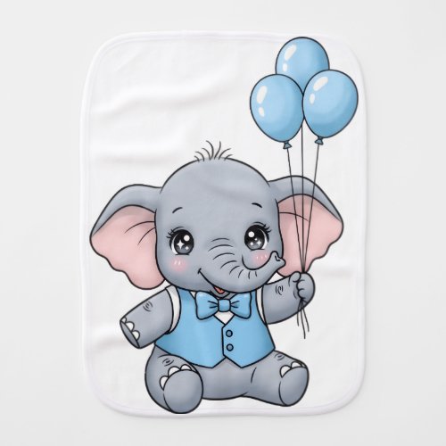 Cute Baby Elephant with Blue Balloons Baby Shower Burp Cloth