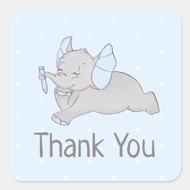 Cute baby elephant with blue pencil Sticker (Front)