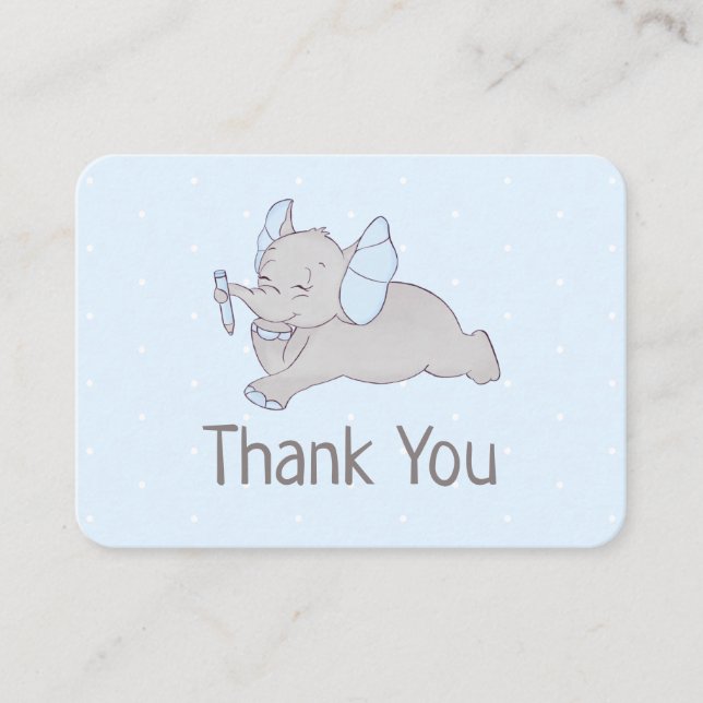 Cute baby elephant with blue pencil Thank you card (Front)