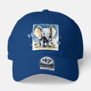 Cute Baby Elephant with Butterflies and Blue Sky 47 Brand Hat