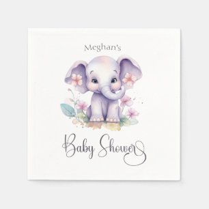 Cute Baby Elephant with Flowers Baby Shower Napkins
