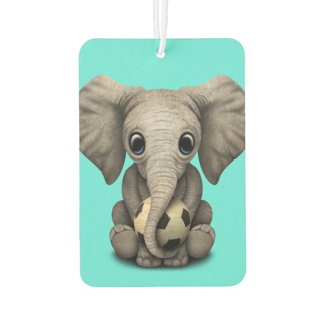 Cute Baby Elephant With Football Soccer Ball Air Freshener (Back)