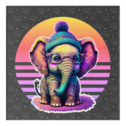 Cute Baby Elephant with Glasses and Beanie Acrylic Print