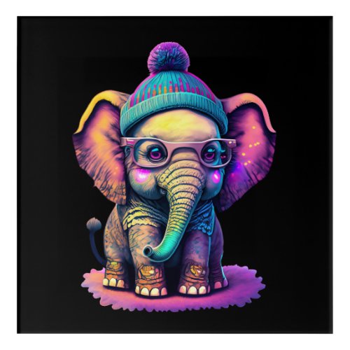 Cute Baby Elephant with Glasses and Beanie Acrylic Print