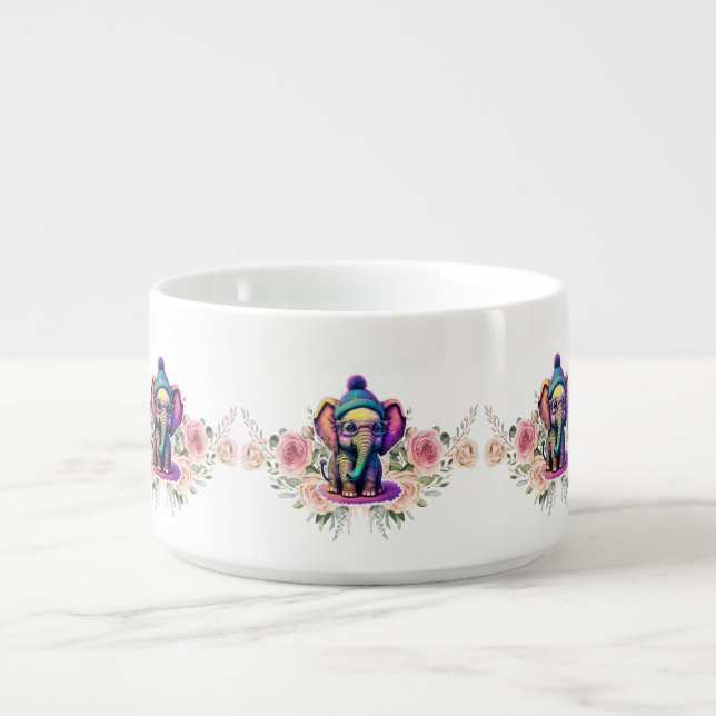 Cute Baby Elephant with Glasses and Beanie Bowl (Center)