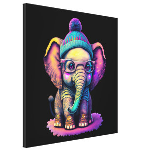 Cute Baby Elephant with Glasses and Beanie Canvas Print