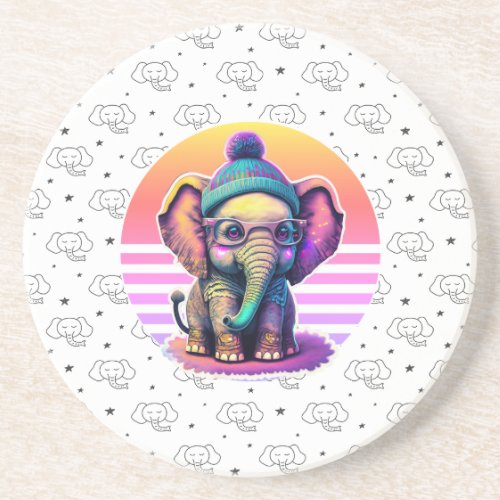 Cute Baby Elephant with Glasses and Beanie Coaster