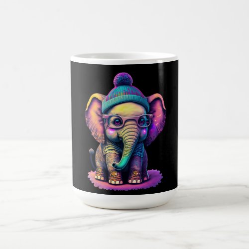Cute Baby Elephant with Glasses and Beanie Coffee Mug