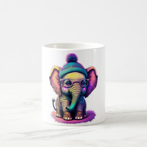 Cute Baby Elephant with Glasses and Beanie Coffee Mug